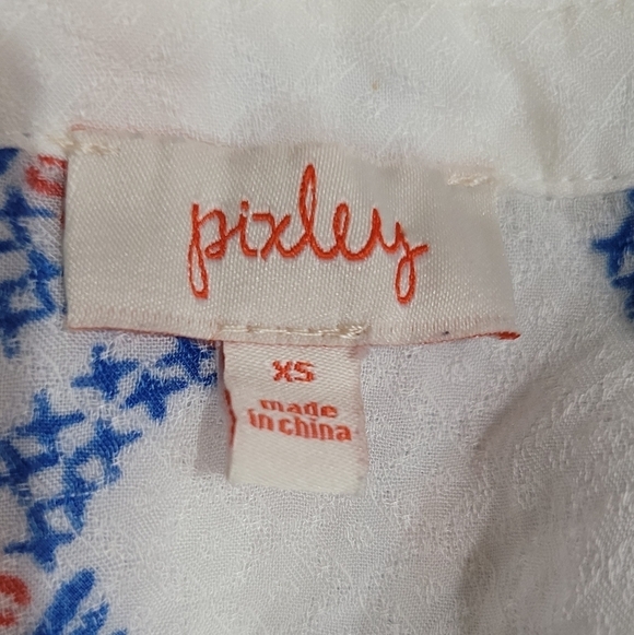 Pixley Boutique Aztec Embroidered Lace Detail Stitch White Blue Blouse Sz XS - Picture 7 of 9